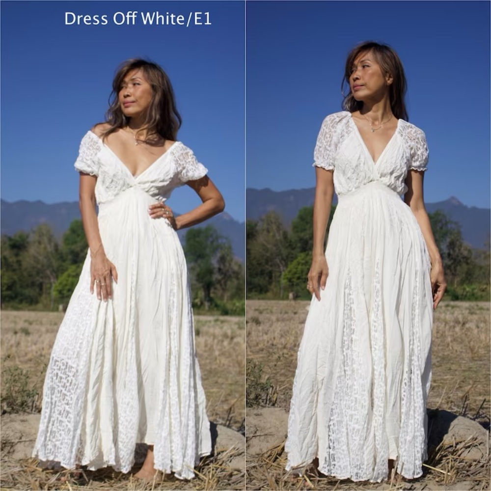 Boho Lace Trim Maxi Dress/Maternity Wedding Dress